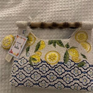 Handcrafted White & Yellow Lemon Beaded Women’s Shoulder Bag